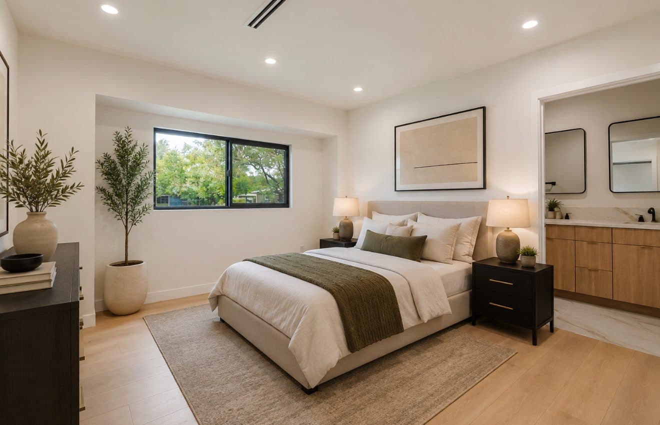 Private bedroom suite with garden window and ensuite bath